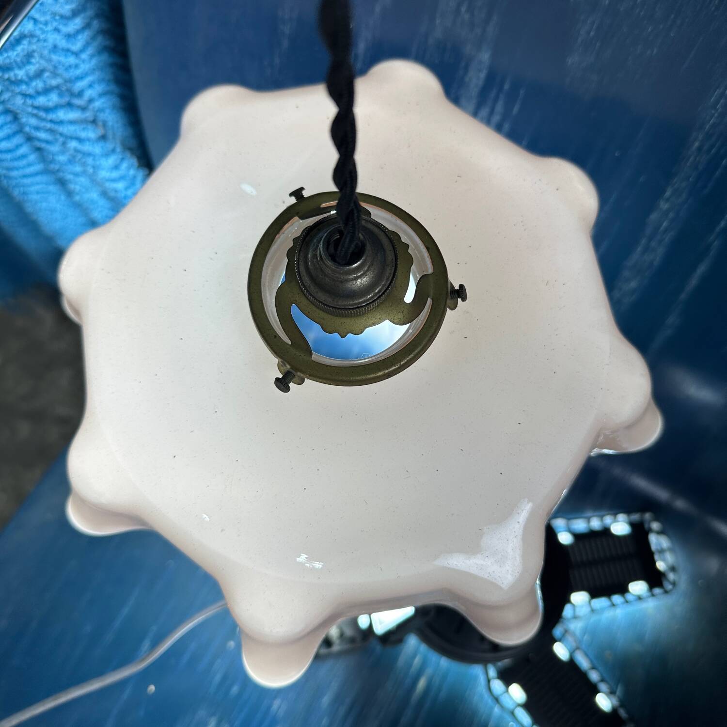 Pink opaline draped pendant light