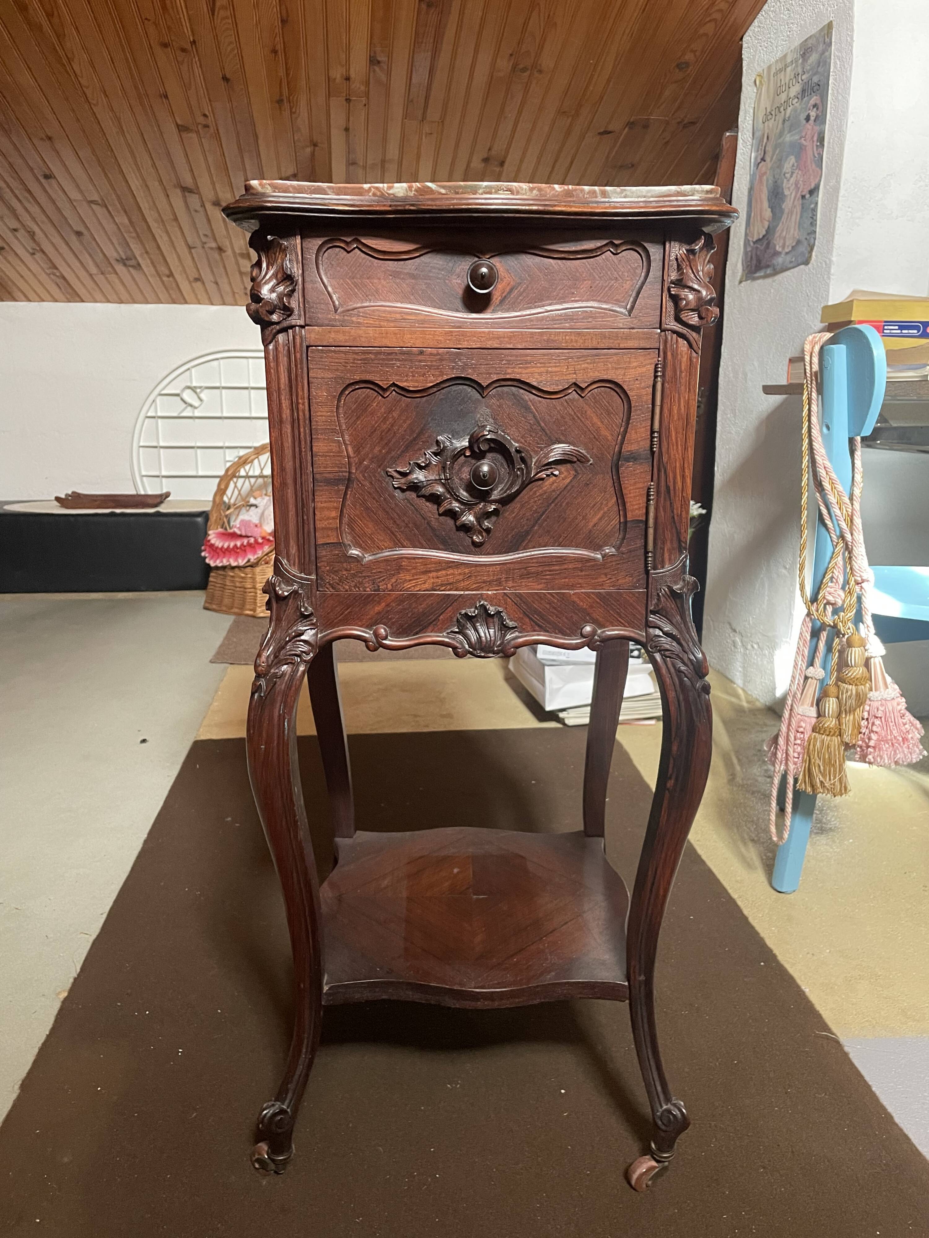 Louis XV Nightstand in Walnut and Marble 1930