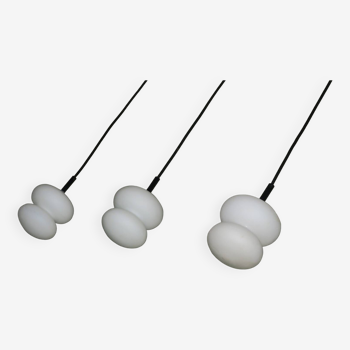 Set of 3 mid-century milk glass organic-shaped pendant lights, 1960s