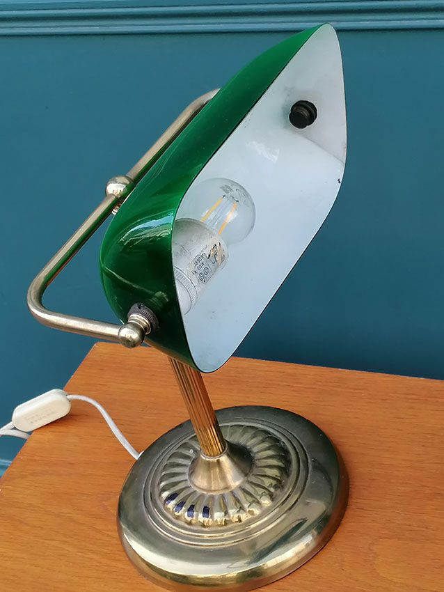 Notary lamp in brass and green opaline, 1950