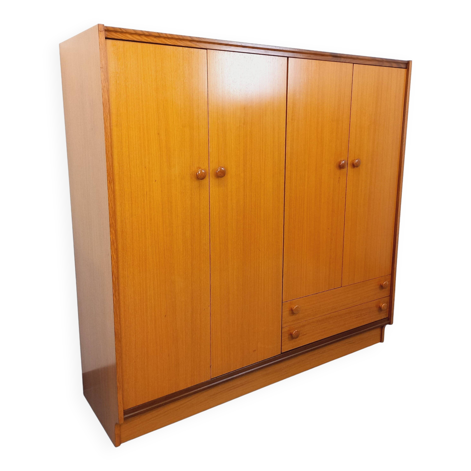 Vintage modernist teak and walnut wardrobe from the 60s and 70s