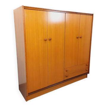 Armoire dressing moderniste vintage en teck et noyer des années 60 70