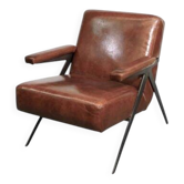 Fauteuil contemporain en cuir et métal