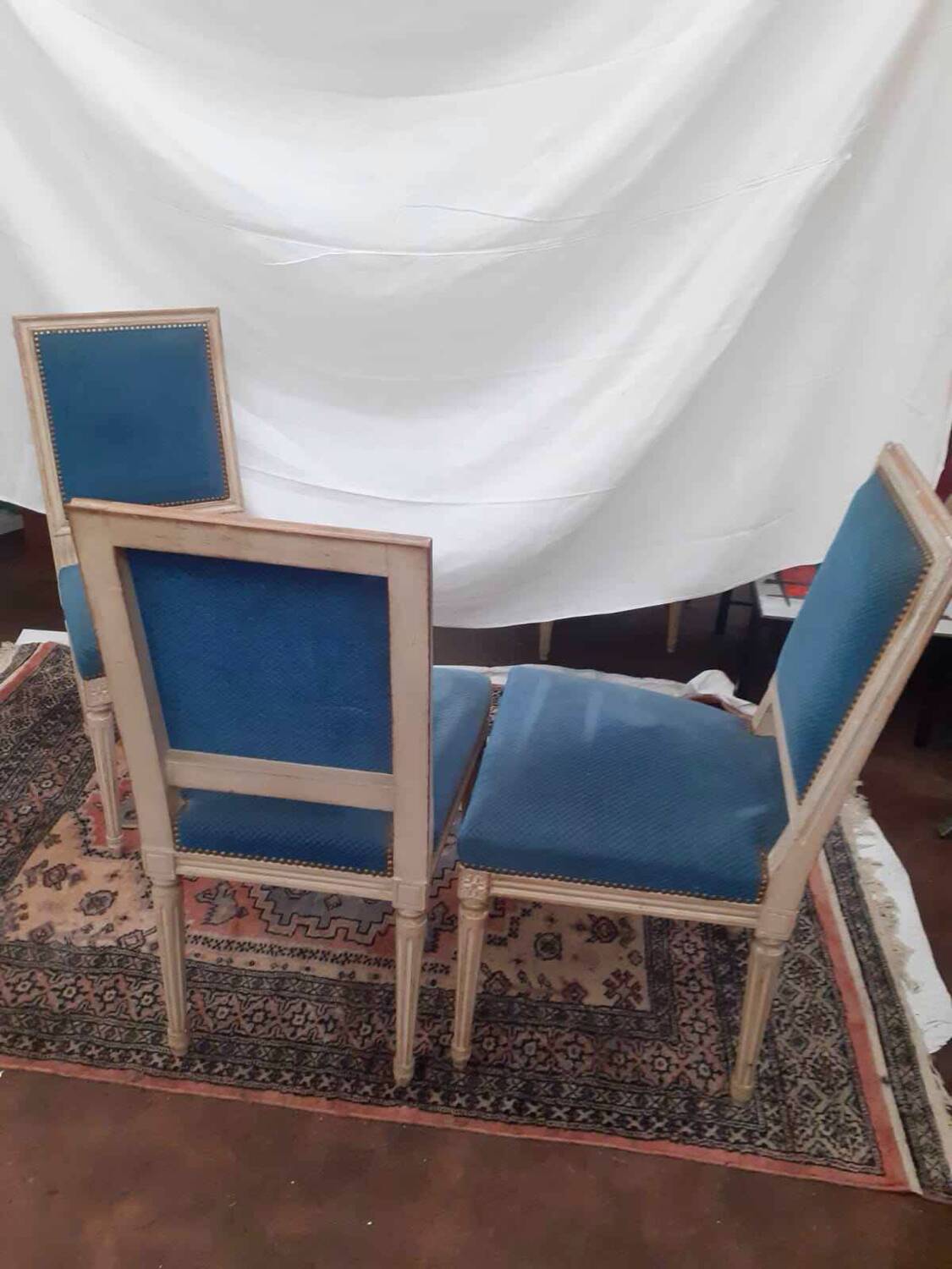 3 Antique Louis XVI style chairs with patina