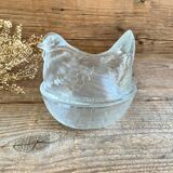 Glass hen sugar bowl