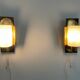 Mid-century pair of wall sconces in textured glass and brass, 1950s, Germany.