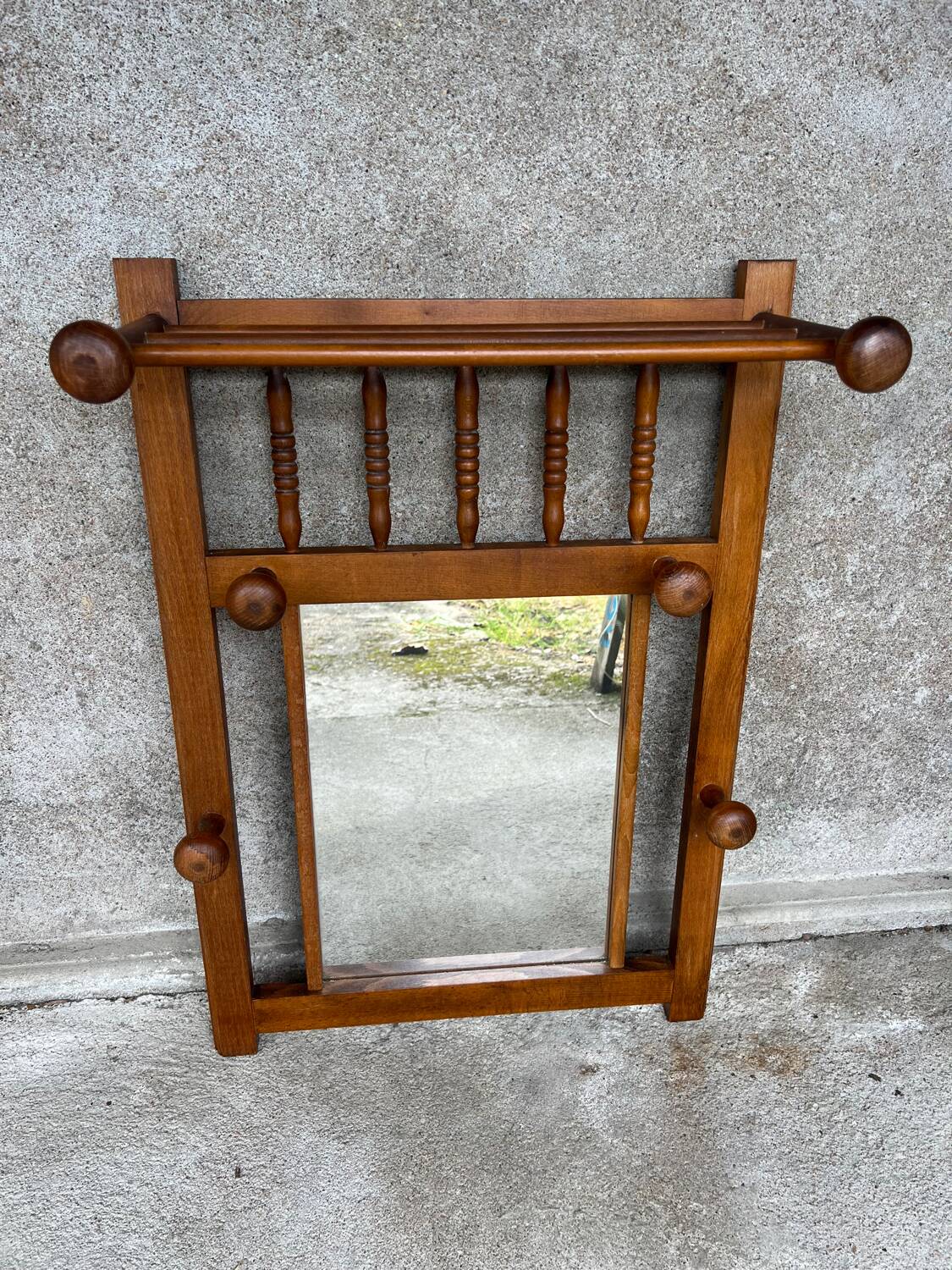 Wooden coat rack with mirror