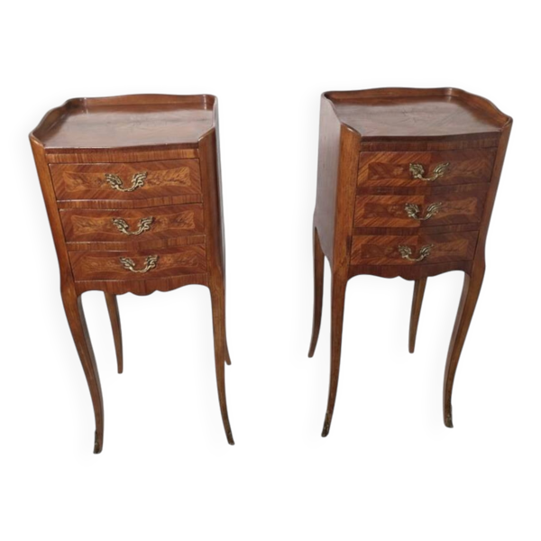 Paire de tables de chevet style Louis XV en marqueterie