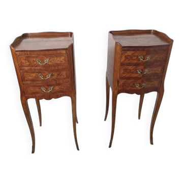 Pair of Louis XV style bedside tables in marquetry.