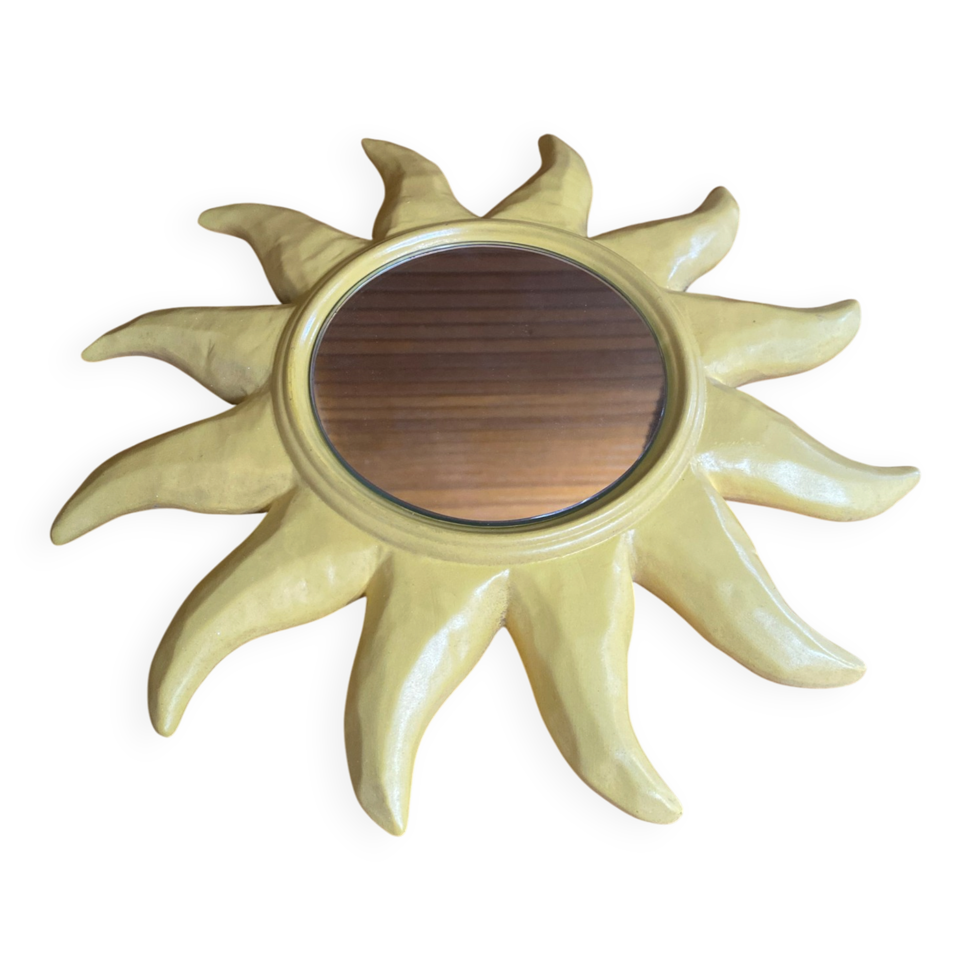 Vintage Yellow Ceramic Sun Mirror D. DINIS #E067