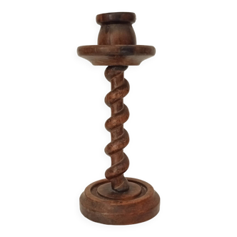 Vintage folk art turned wood candle holder