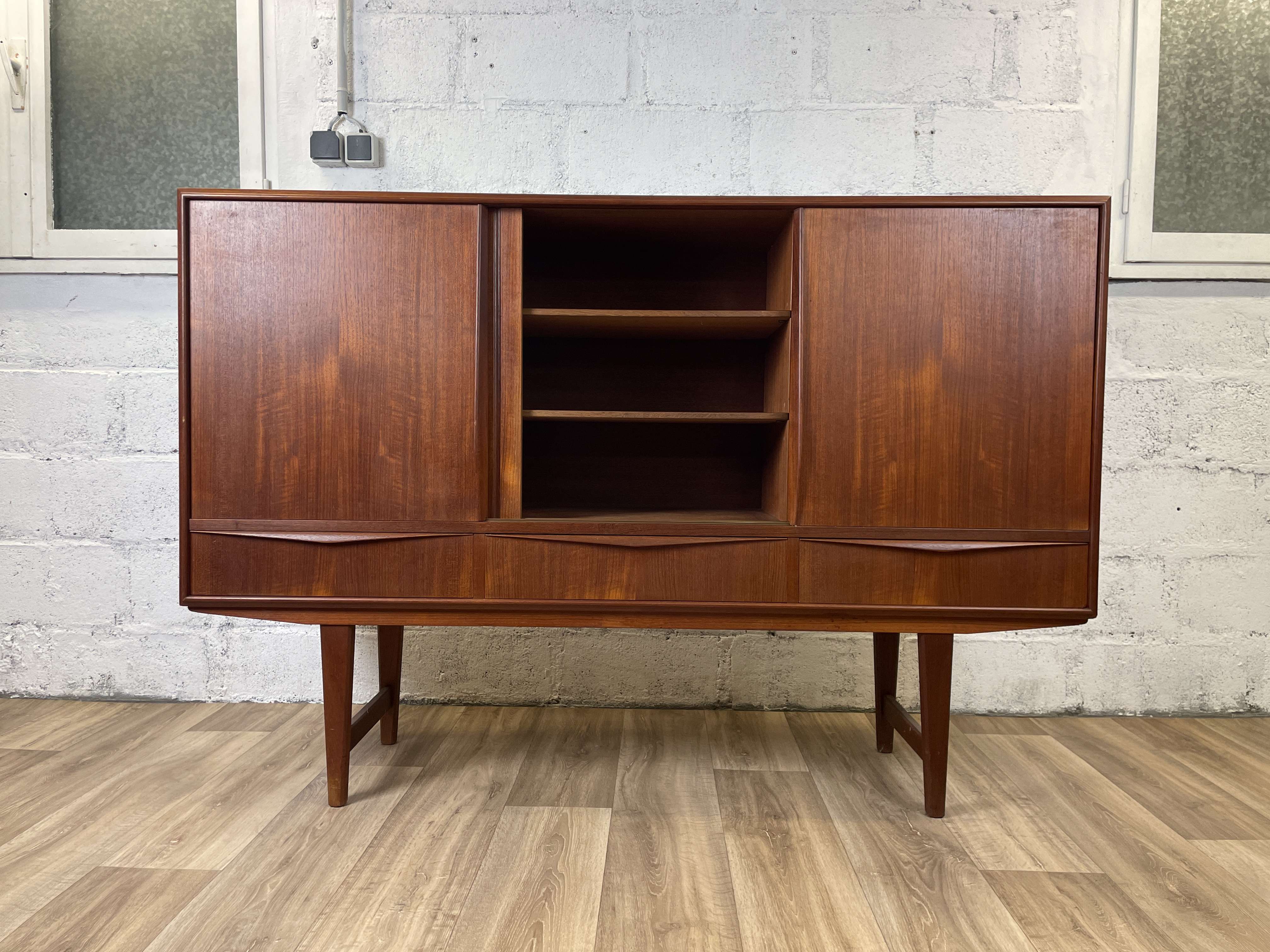 Vintage Scandinavian "highboard" teak sideboard by EW Bach for Sejling Skabe, 60s