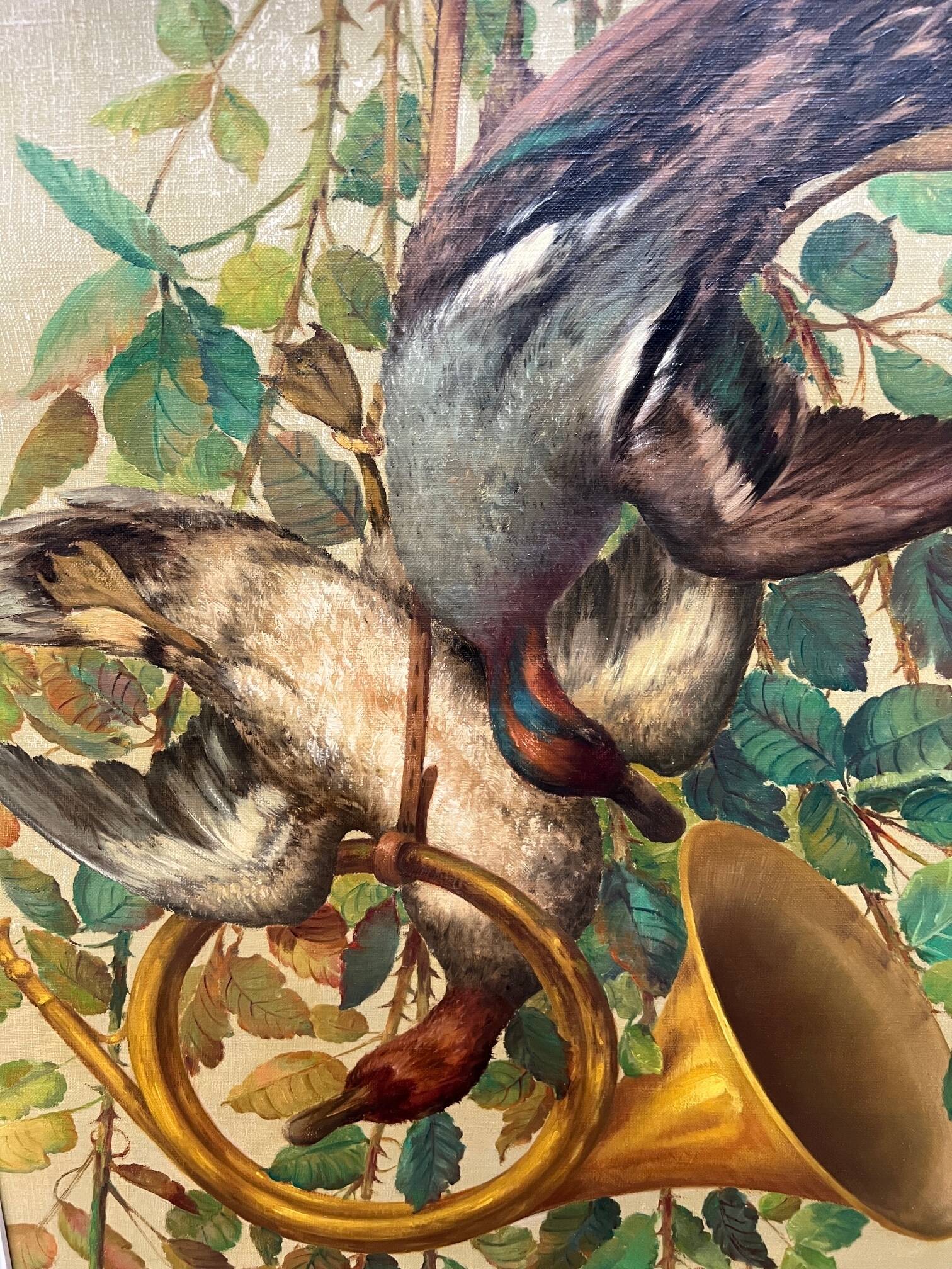 Tableau de style chasse. Huile sur toile.
