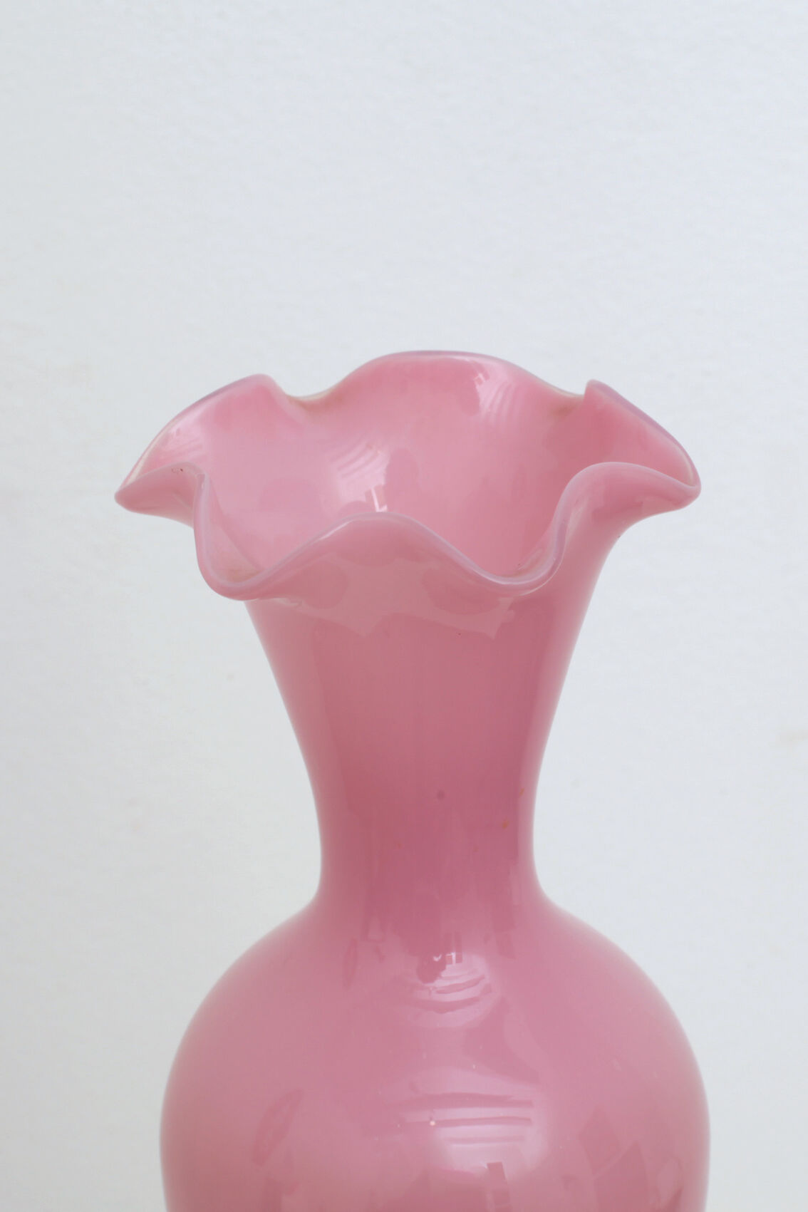 Pink vase foot twisted milk glass