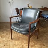 Scandinavian leather and wood armchair
