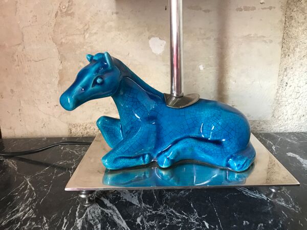 Lampe cheval en céramique craquelé