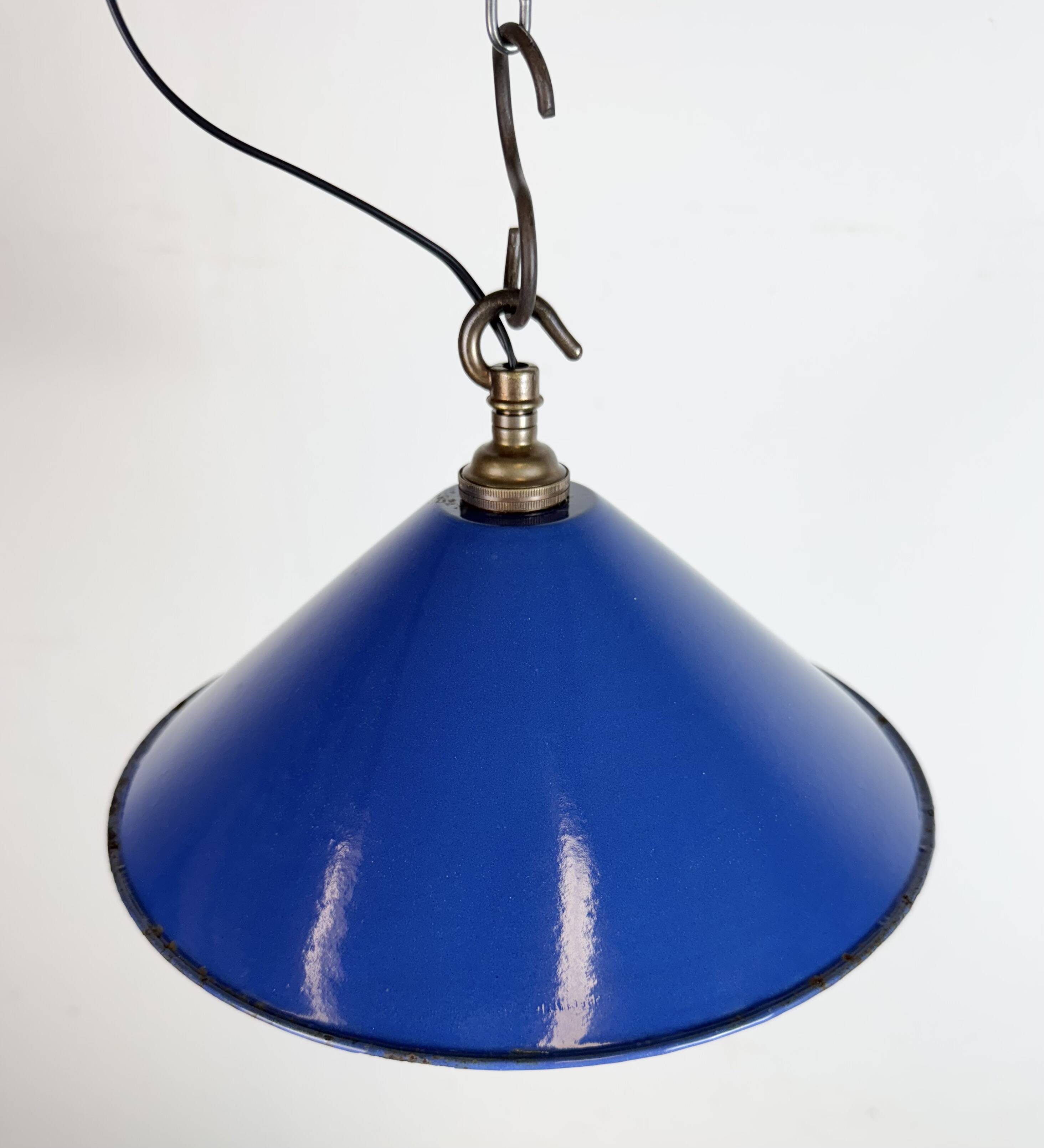 Industrial Blue Enamel Factory Pendant Lamp, 1950s