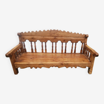 Folk art larch pine bench