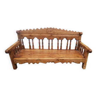 Folk art larch pine bench