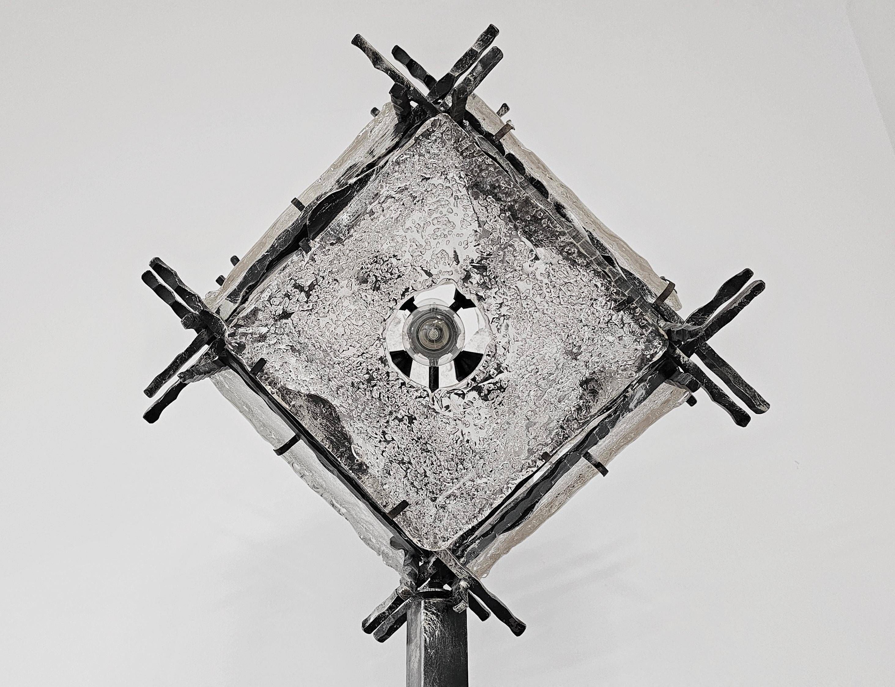 Brutalist floor lamp with Murano glass panels by Longobard.