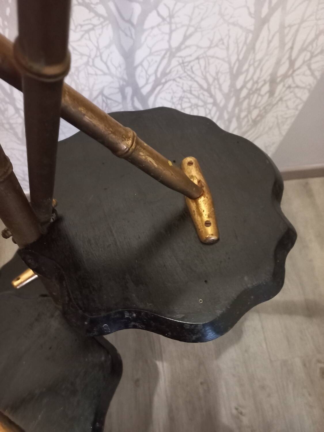 Wooden stool, bamboo legs