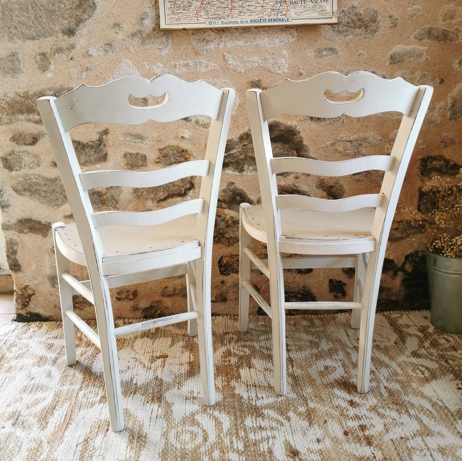 2 Country Chic Bistro Chairs with a Patina Finish