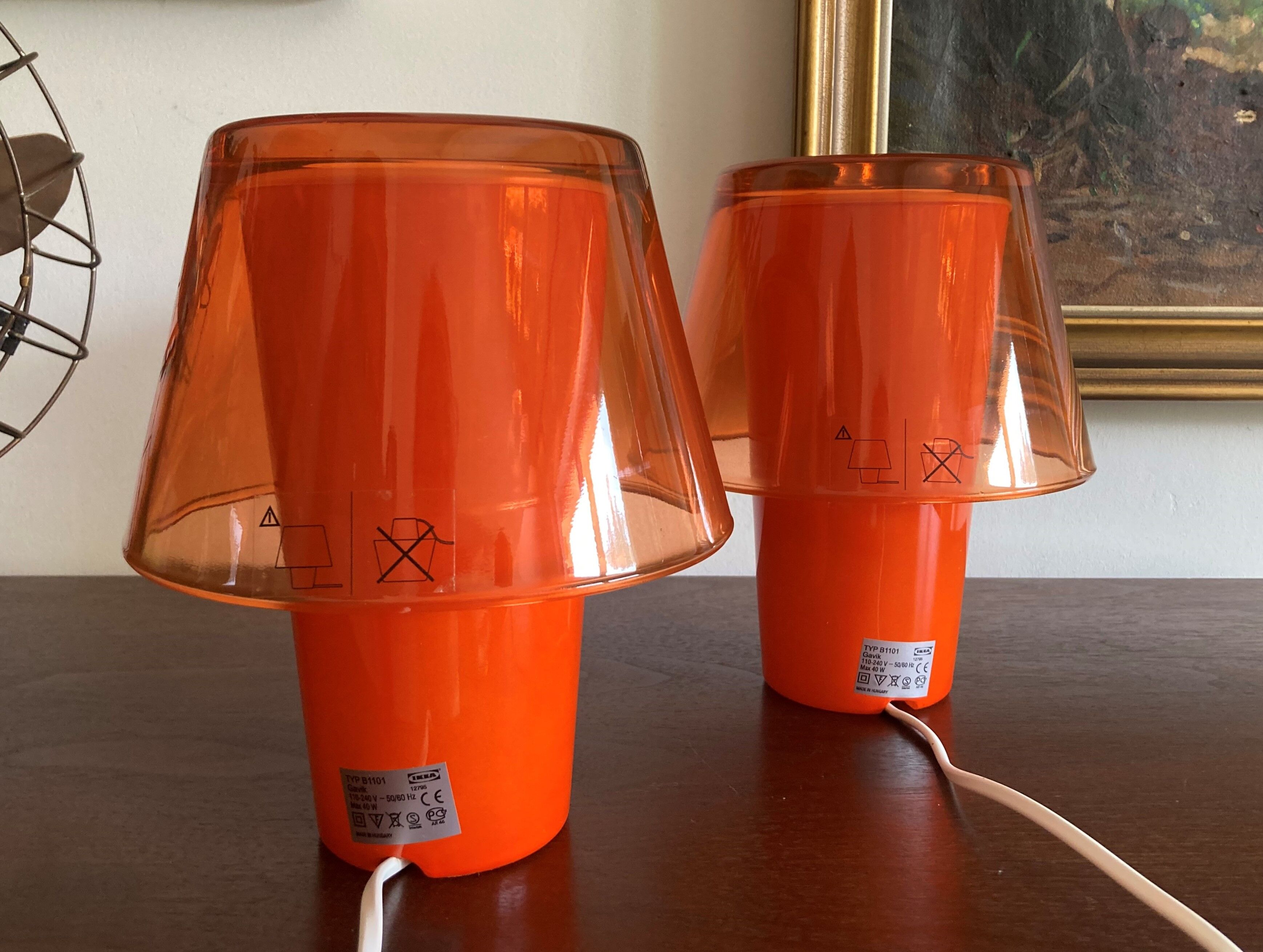 Paire de lampes de table orange Ikea Gavik design 90's