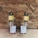 Pair of old golden plastic wall lamp + perspex plexi vintage