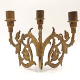 Stunning Pair of Large Antique 3-Arm Gilt Bronze Piano Sconce Candle Holders 4916