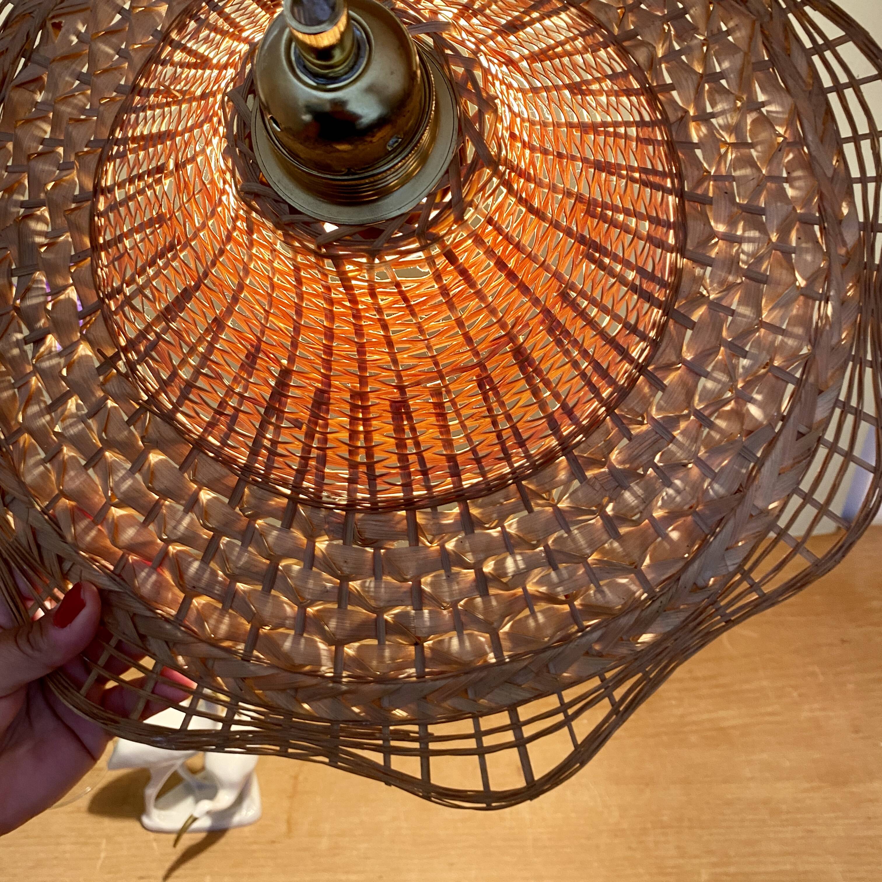 Vintage lampshade pendant light in natural material