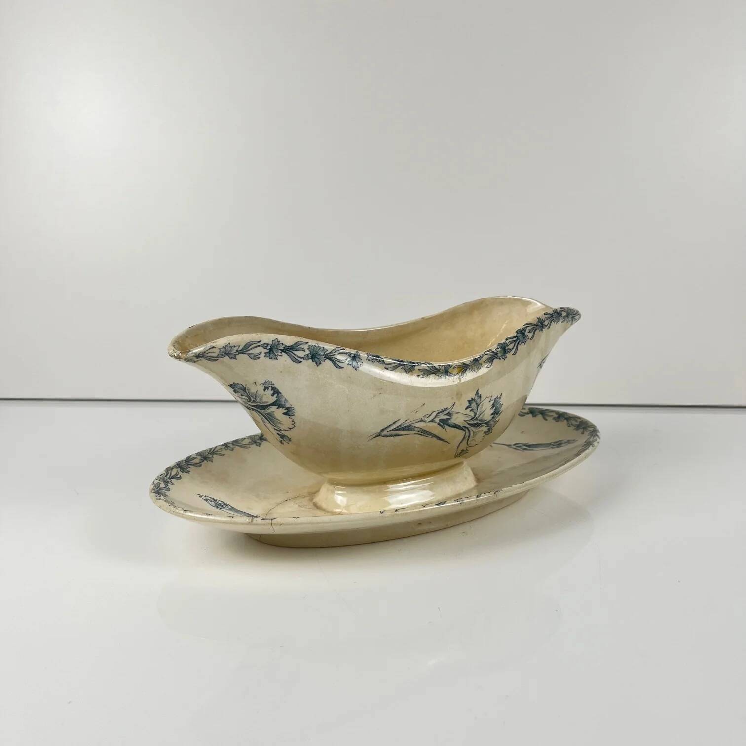 Sauceboat model "Carnation", KG Lunéville, ironstone, 19th century