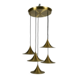 Fog & Morup, Midcentury Brass Pendant with Five Pendant Drops. Danmark 1960