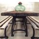 Industrial dining table with cast iron base