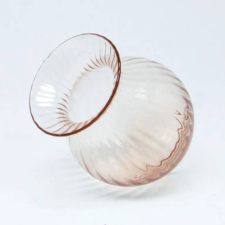 Miniature Art Deco vase, pink glass, Poland, 1930s