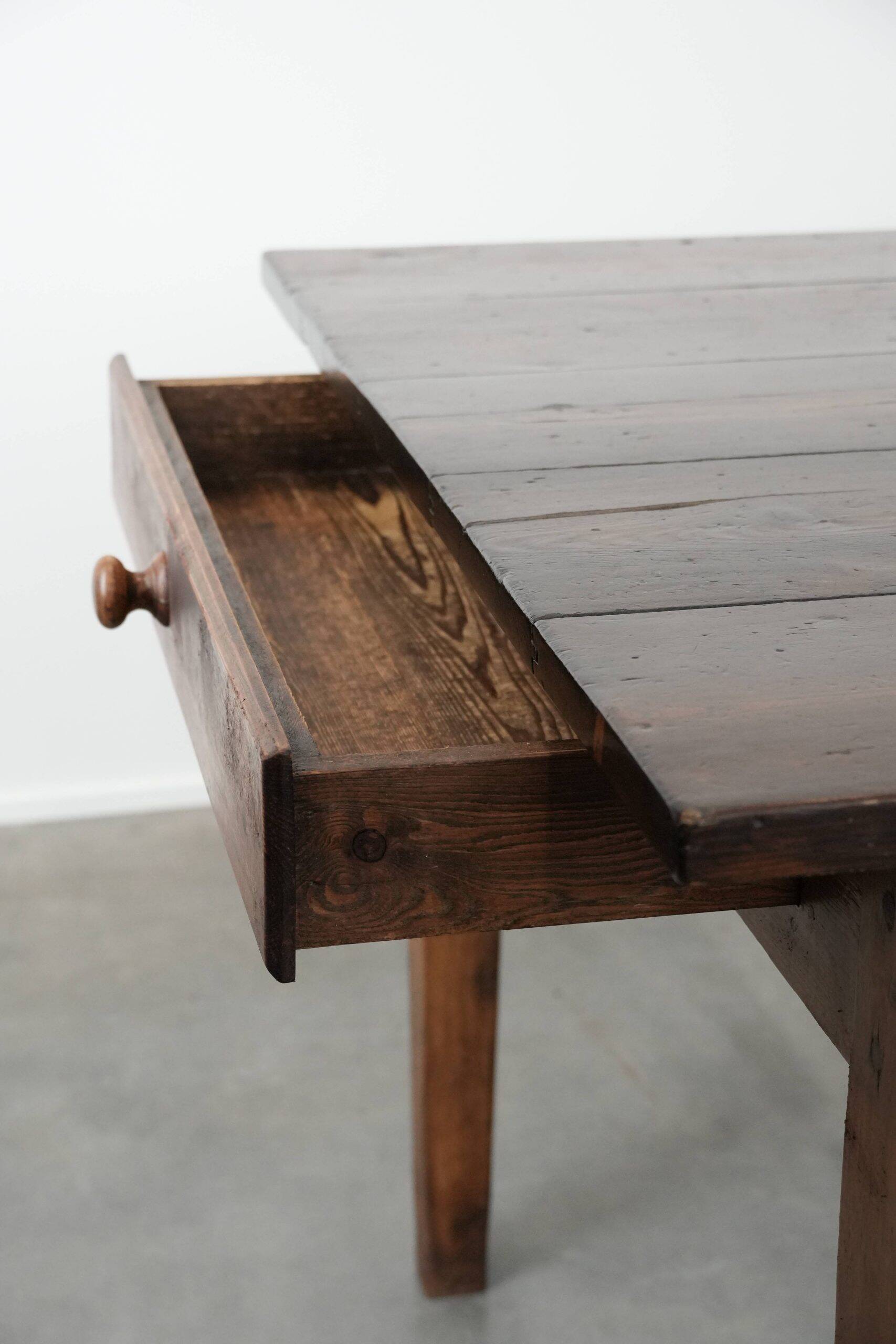 Authentic large French farmhouse antique XXL dining table with two drawers