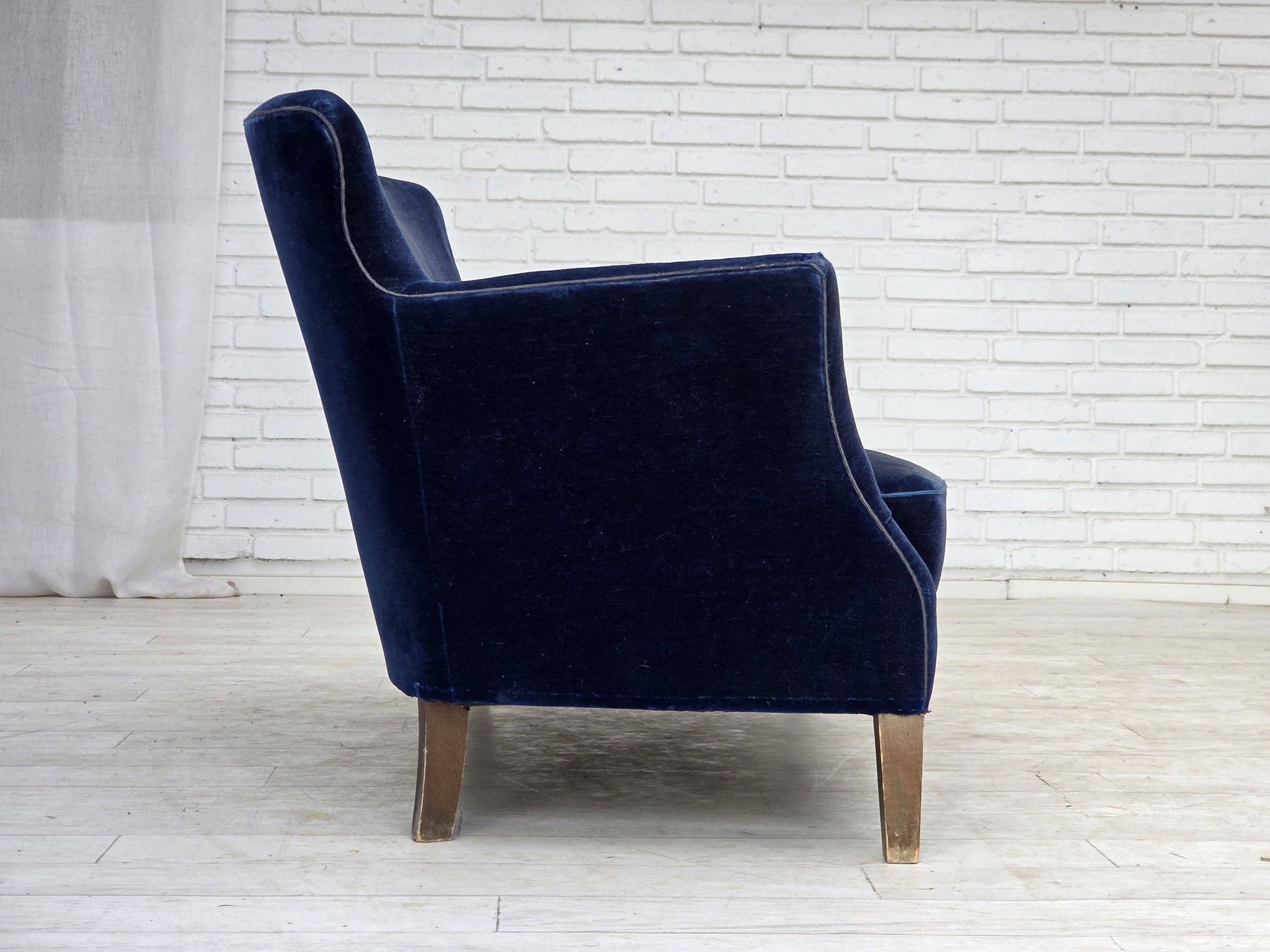1960s, Danish 2-seater sofa. dark blue furniture velour.