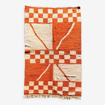 Large Moroccan Berber Orange Boujad rug in wool, ideal living room floor decoration, 165x270 cm