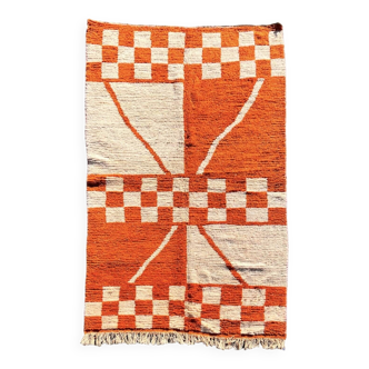 Grand Tapis Marocain Berbere Orange Boujad en laine, idéal déco sol salon, 165x270 cm