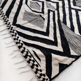 Moroccan Berber kilim carpet ecru with black graphic patterns 295x189cm