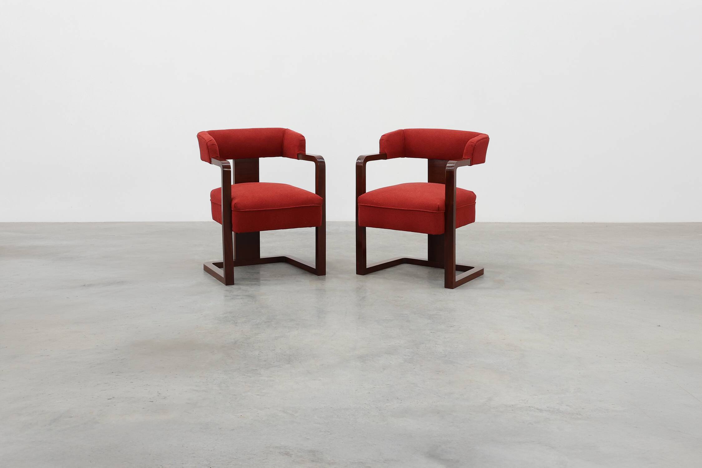 Ensemble of Two Art Deco Chairs with Matching Stool, Belgium ca. 1920