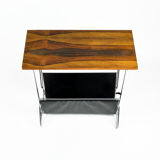 1970s modernist metal newspaper rack with a rosewood top, Sweden