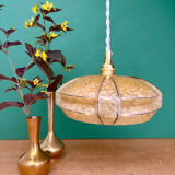 Vintage art deco pendant light with a yellow and white Clichy glass lampshade