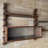 Wooden wall shelves with display case, 1950s