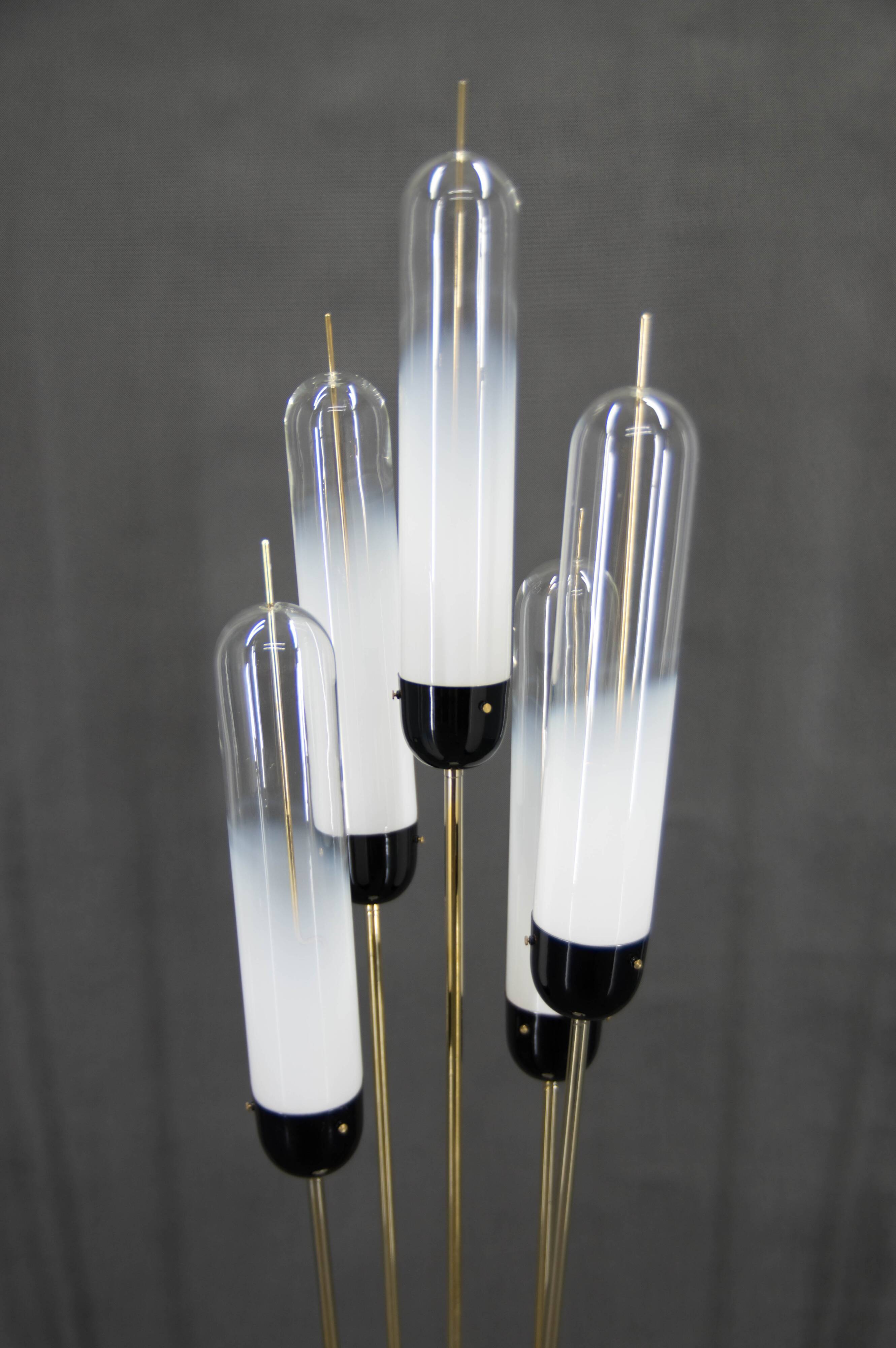 Mid-Century Modern Reed Floor Lamp Murano Glass Metal by Mazzega, Italy, 1970s