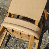 Office armchair from the 50s in beech tinted sycamore and moleskine