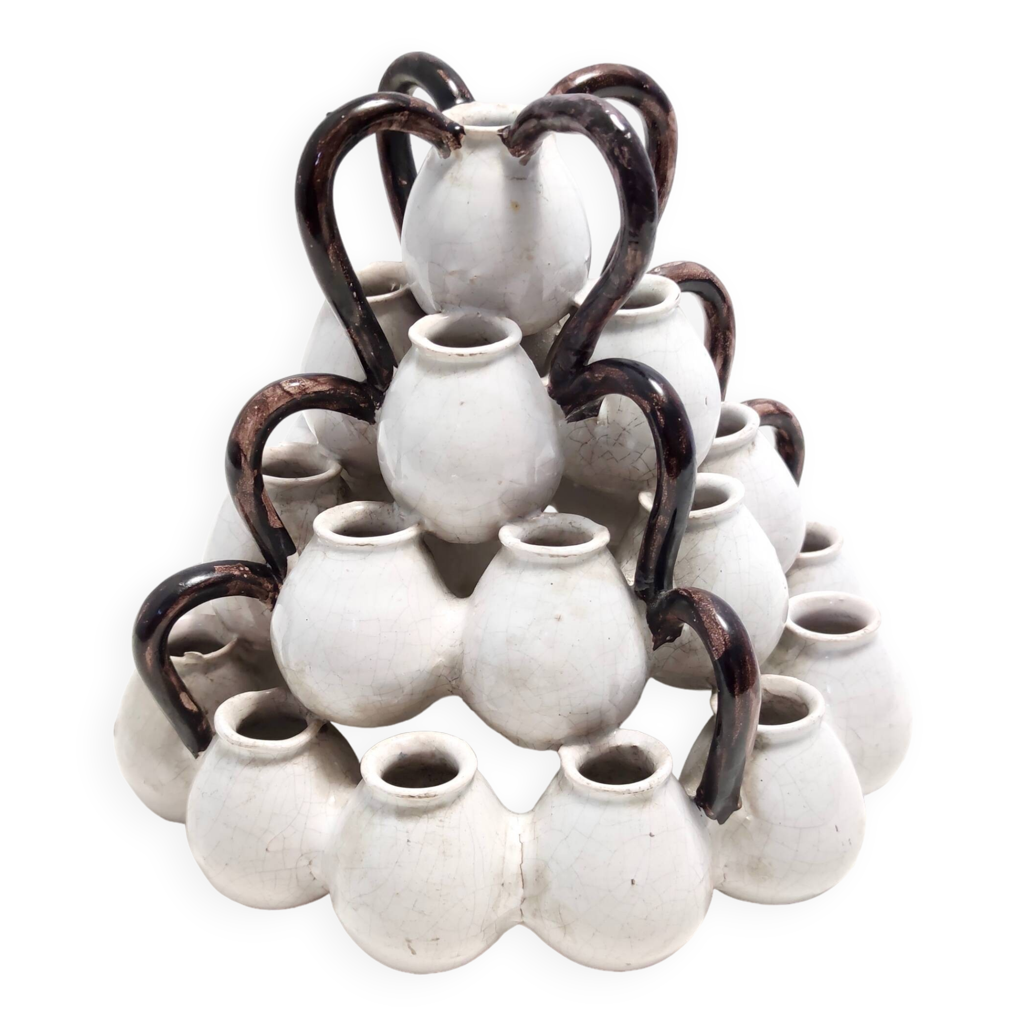 Art deco / etruscan style vintage tulip vase with glazed ceramic amphoras, italy