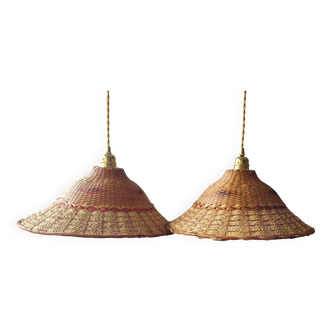 Duo of wicker pendant lights