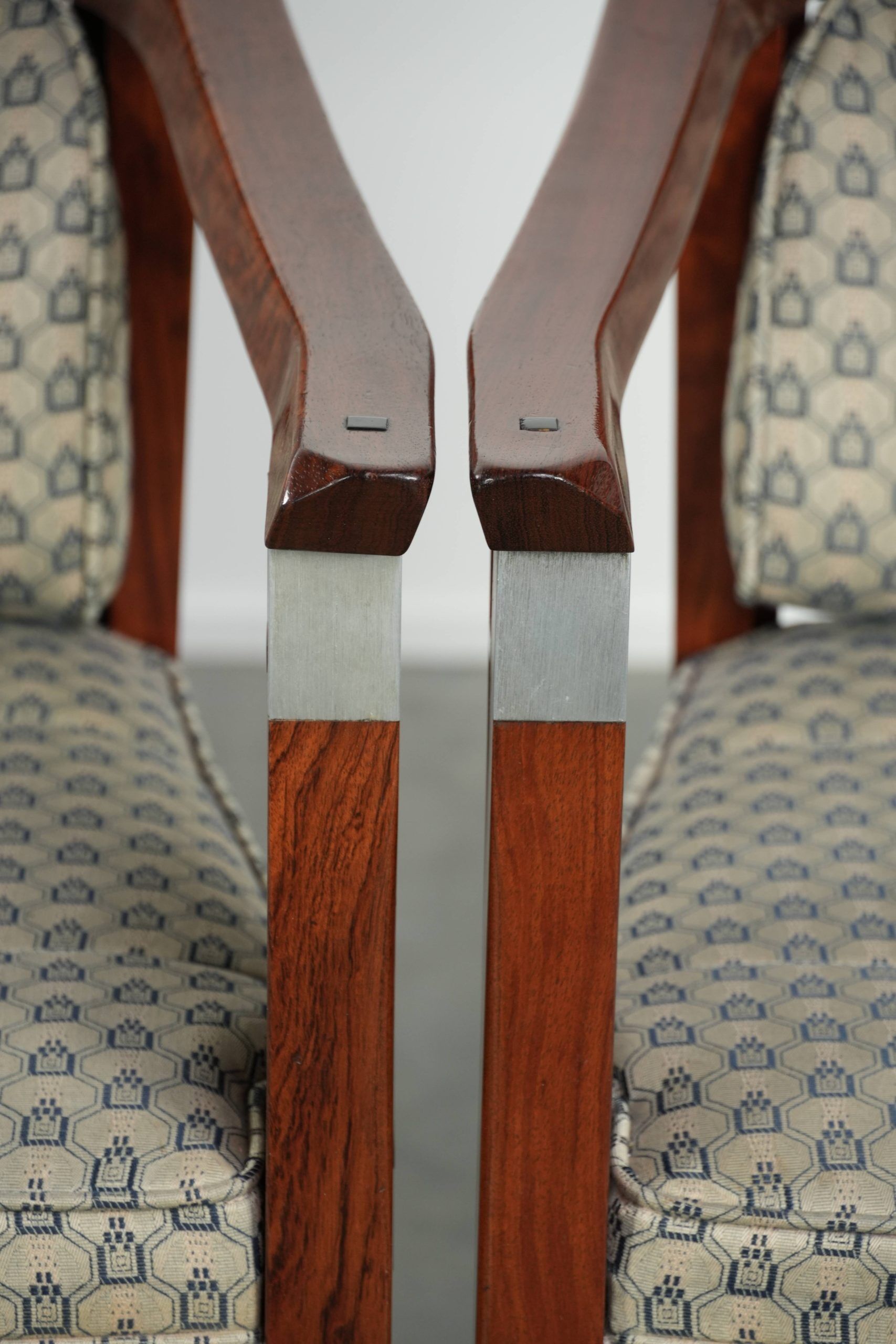 In very good condition Art Deco design dining chairs with fabric upholstery