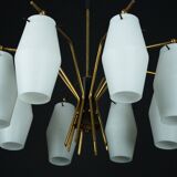 Mid-century chandelier with eight opaline glass shades