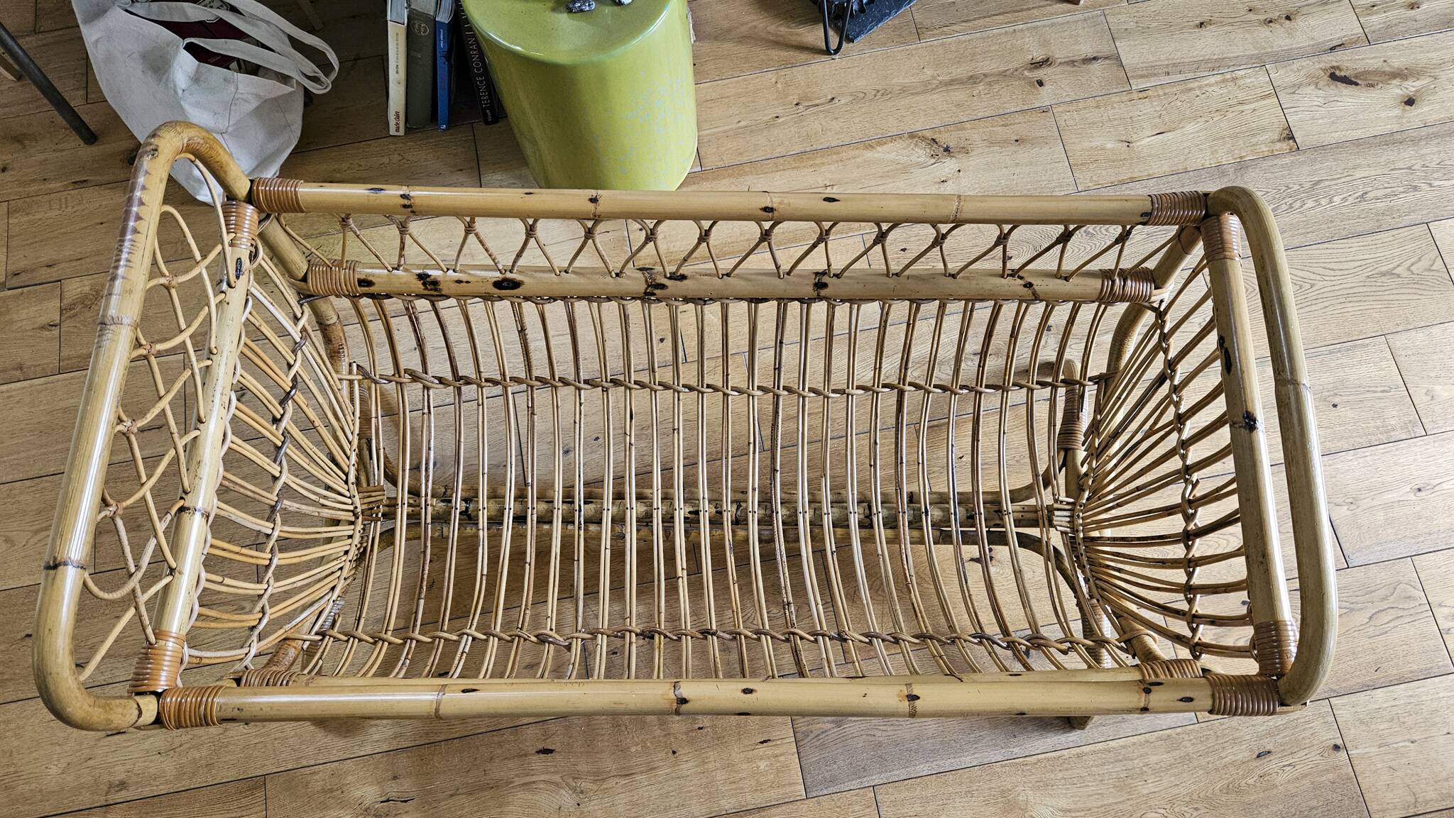 Vintage rattan and bamboo baby bed / cradle